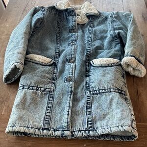 Vintage British Mist Sherpa Lined Acid Wash Oversized Long Denim Jacket